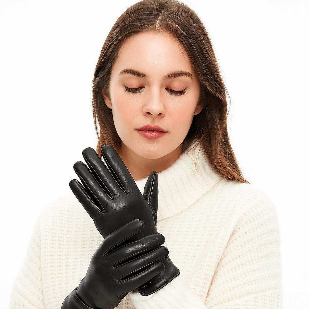PU Vollfinger Fäustlinge Einfarbig Handschuhe Elegante Damen Lederhandschuhe Damen