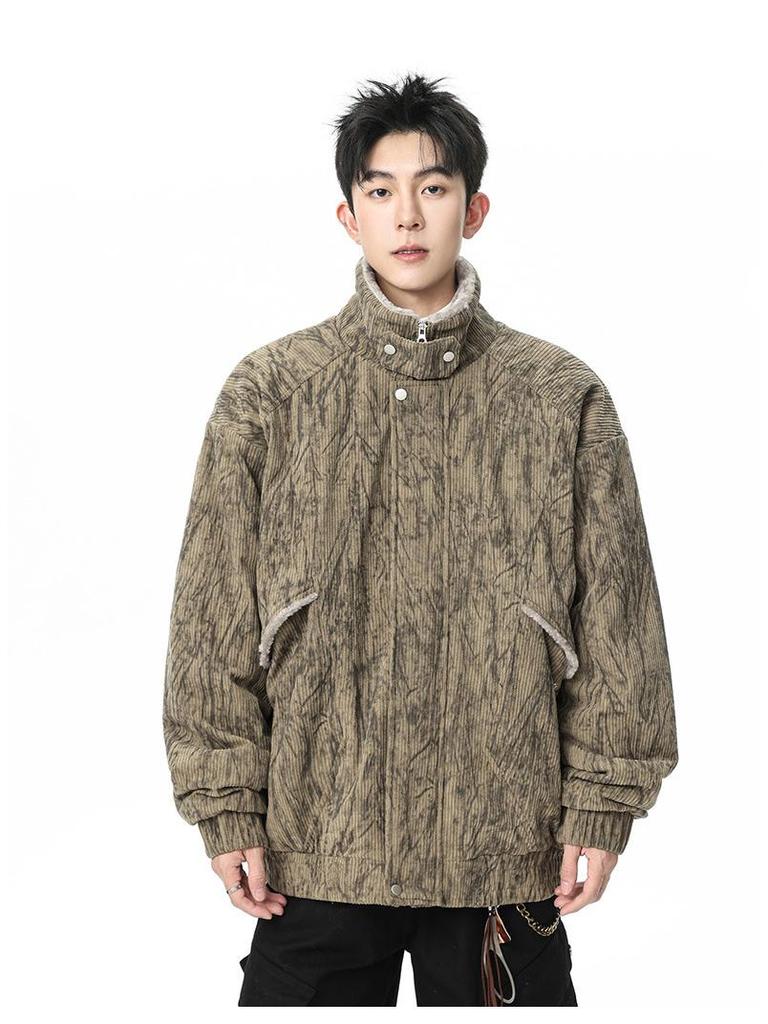 2025 Men's Japanese Retro Fur Collar Cotton Padded Jacket - Warm, Casual, Loose Fit Fashion Top for Autumn/Winter