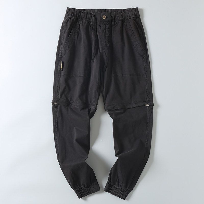 Men s American-Style Functional Streetwear Cargo Pants with Detachable Zipper and Drawstring, Casual Workwear Pants Black EUR32