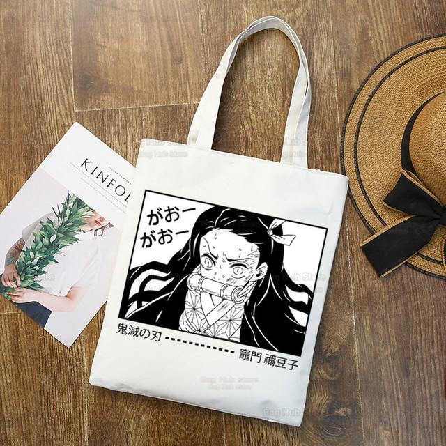 Geantă de pânză Tanjiro Nezuko Demon Slayer Harajuku Geantă de cumpărături Kimetsu No Yaiba Geantă de umăr originală pentru colegiu Utilizare zilnică