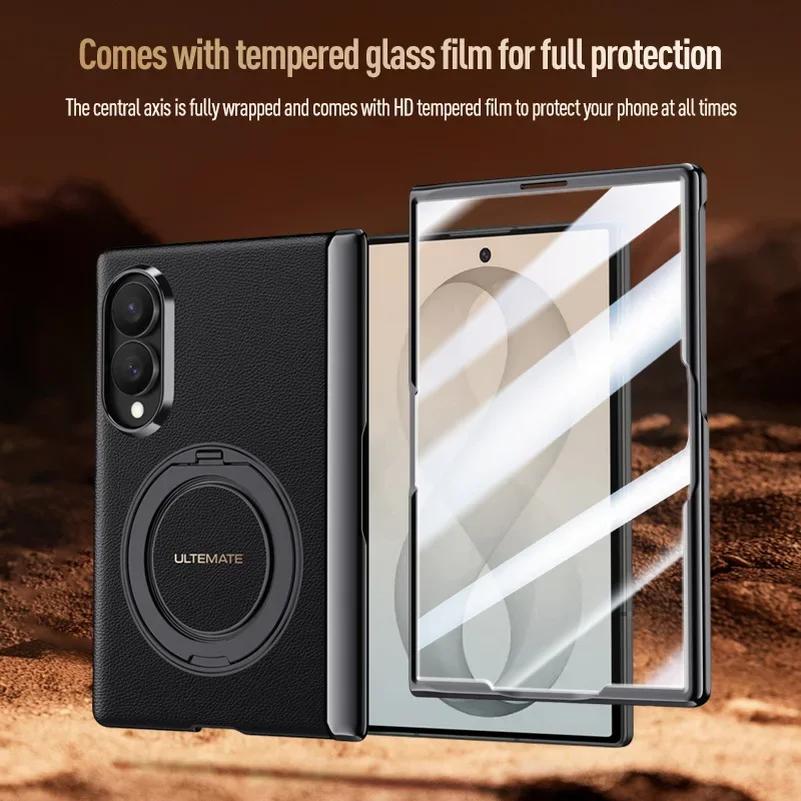 Supporto Magnetico Metallico con Cinturino da Polso Custodia per Telefono 2-in-1 per Samsung Galaxy Z Fold 8 Fold8 Ultra Copertura Anteriore in Pelle Schermo in Vetro