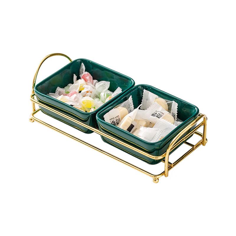 

Xiyi Light Luxury Ceramic Partitioned Snack & Fruit Plate with Gold Stand
