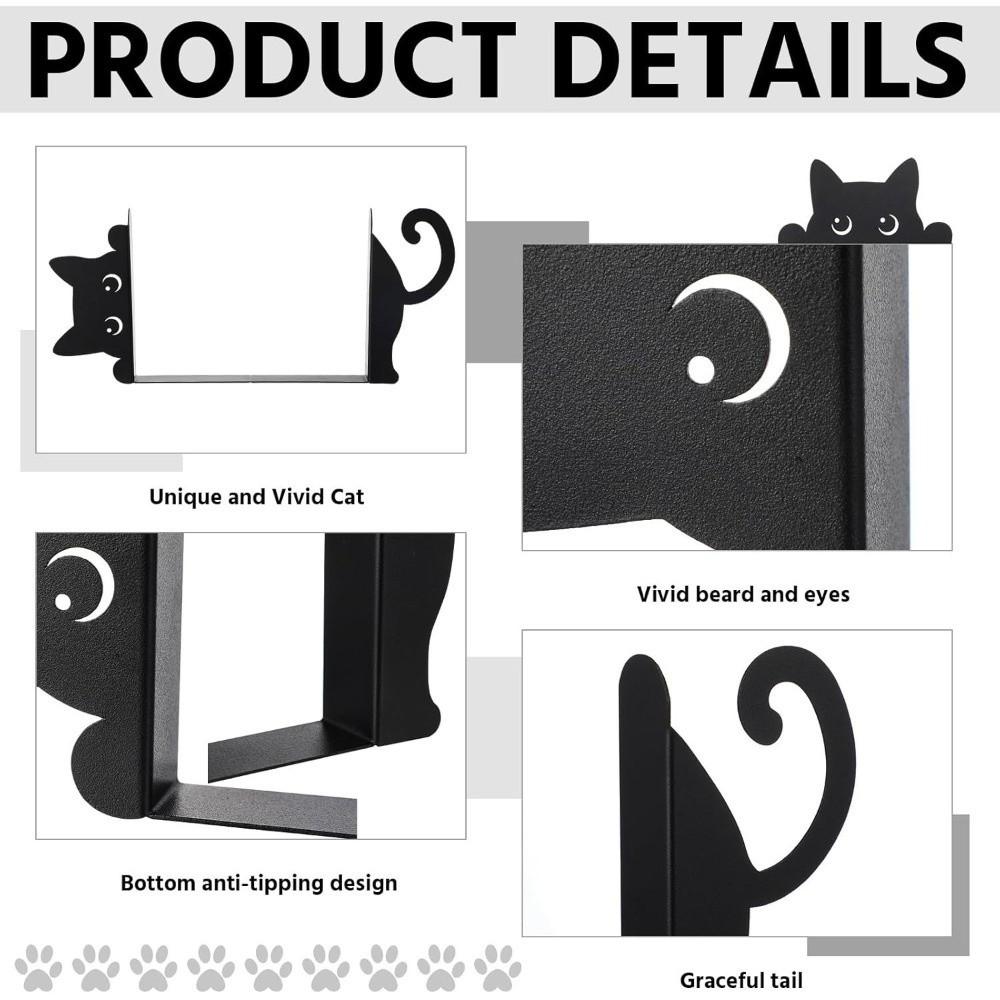 Black Metal Metal Bookend Versatile Book Holder Special Cat Bookend  Office Bookshelf