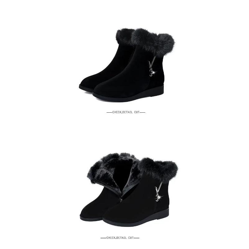 Plush Womens Boots Comfortable Hick-soled Fur Shoes Fashion Ladies Shoes Zipper Women Vulcanized Shoes Anti-slip Chaussure Femme