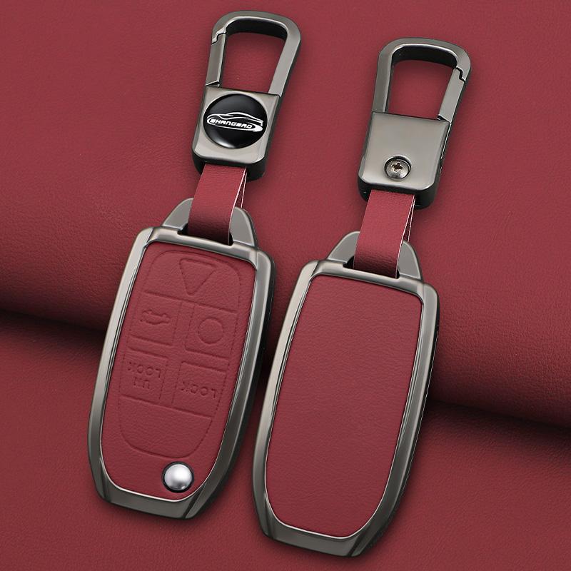 Zinc Alloy Leather Car Key Case for Volvo XC90 XC70 S80 S60 S40 V70 V50 C30 C70 5 Buttons Remote Cover Shell Keychain Accessorie