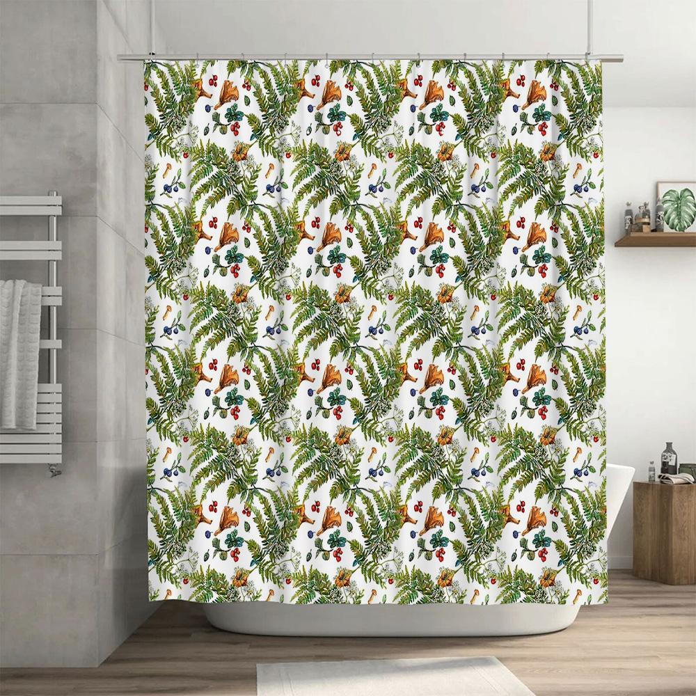 Botanical Shower Curtain Greenery Plants Leaves Pattern Fabric Backdrop For Bathroom Decor Vintage Floral Nature Theme