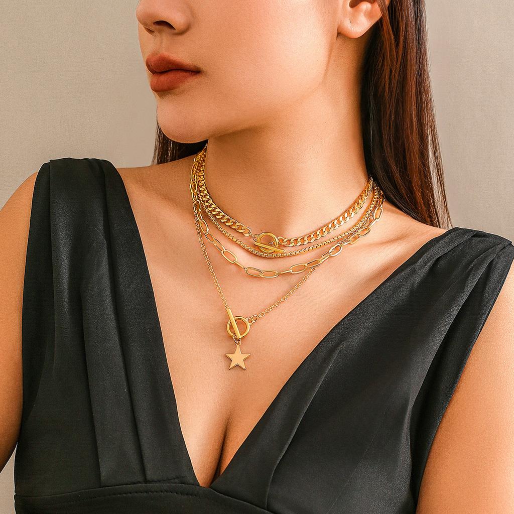 Stacked wind sweet cool multi-layer necklace versatile neck chain female simple punk star collarbone necklace