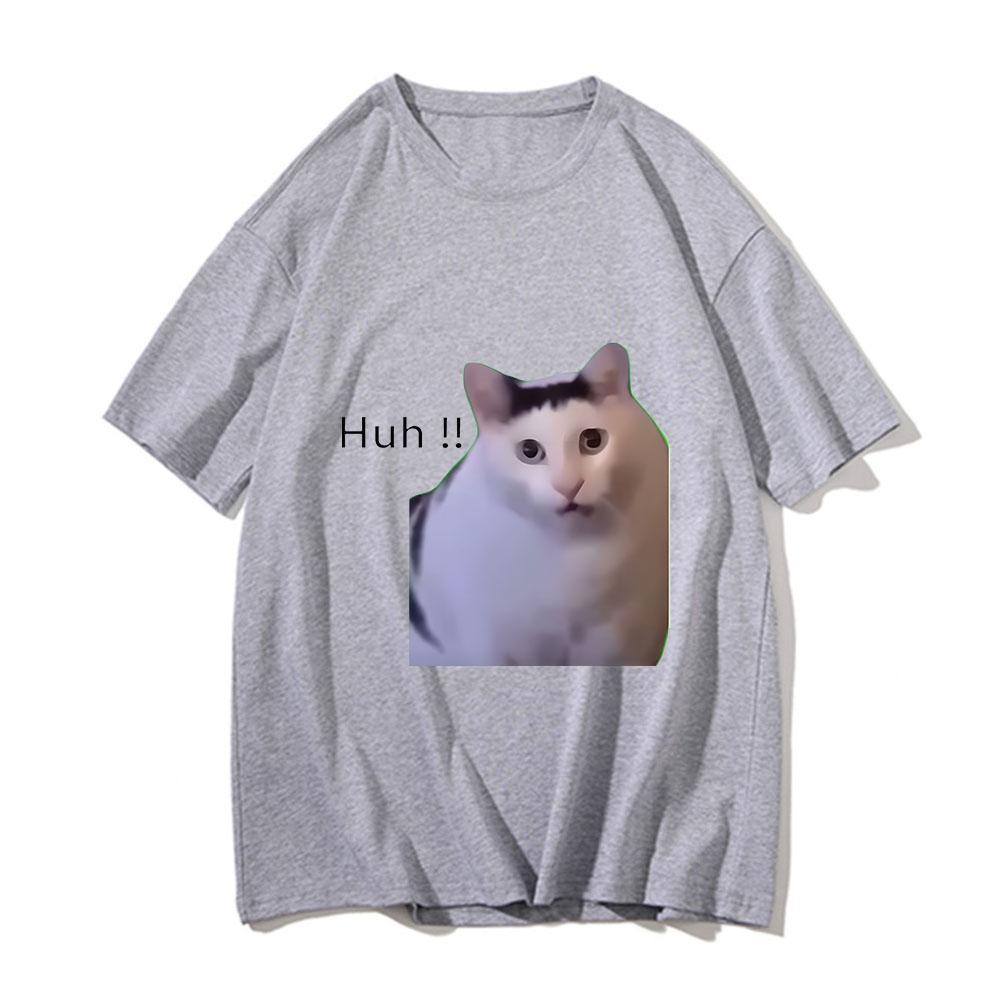 Huh Cat Meme Camisetas Divertidas Geniales Clásicas Ropa para Hombre/Mujer Estética Harajuku Camiseta Vintage Unisex Streetwear Camisetas de Algodón Y2k