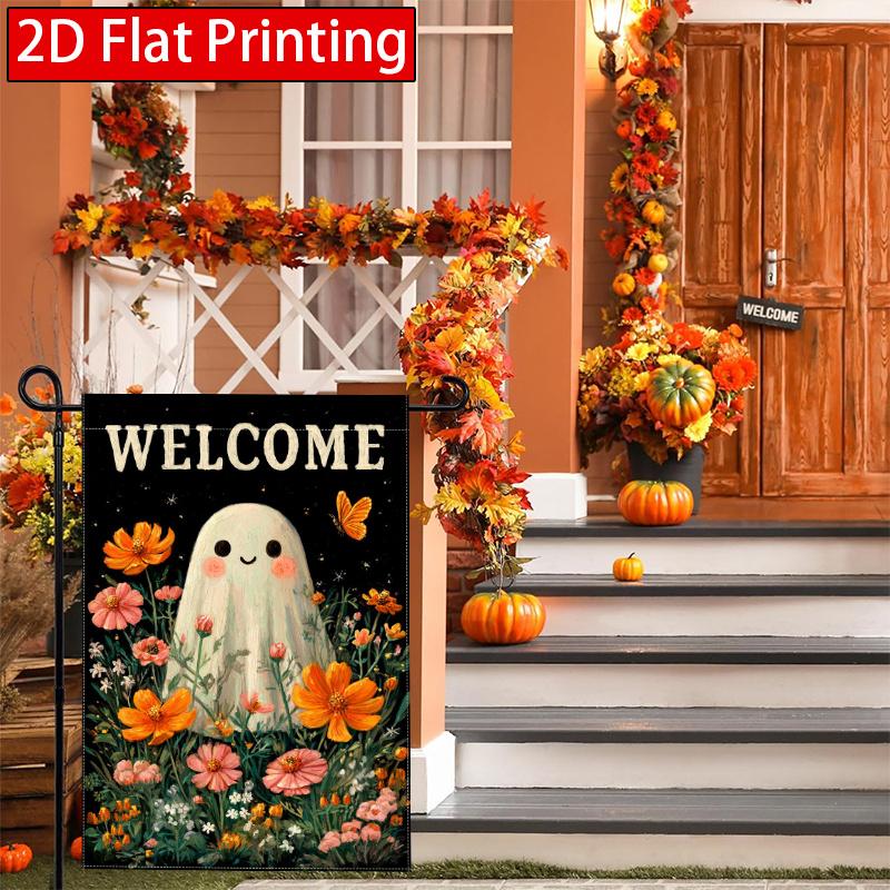 2D Flat, 2D Flat Halloween Crescent Pumpkin Garden Flag (3)- Outdoor Garden Flag Double-sided Home Decoration Courtyard Decoration Outdoor Decoration
