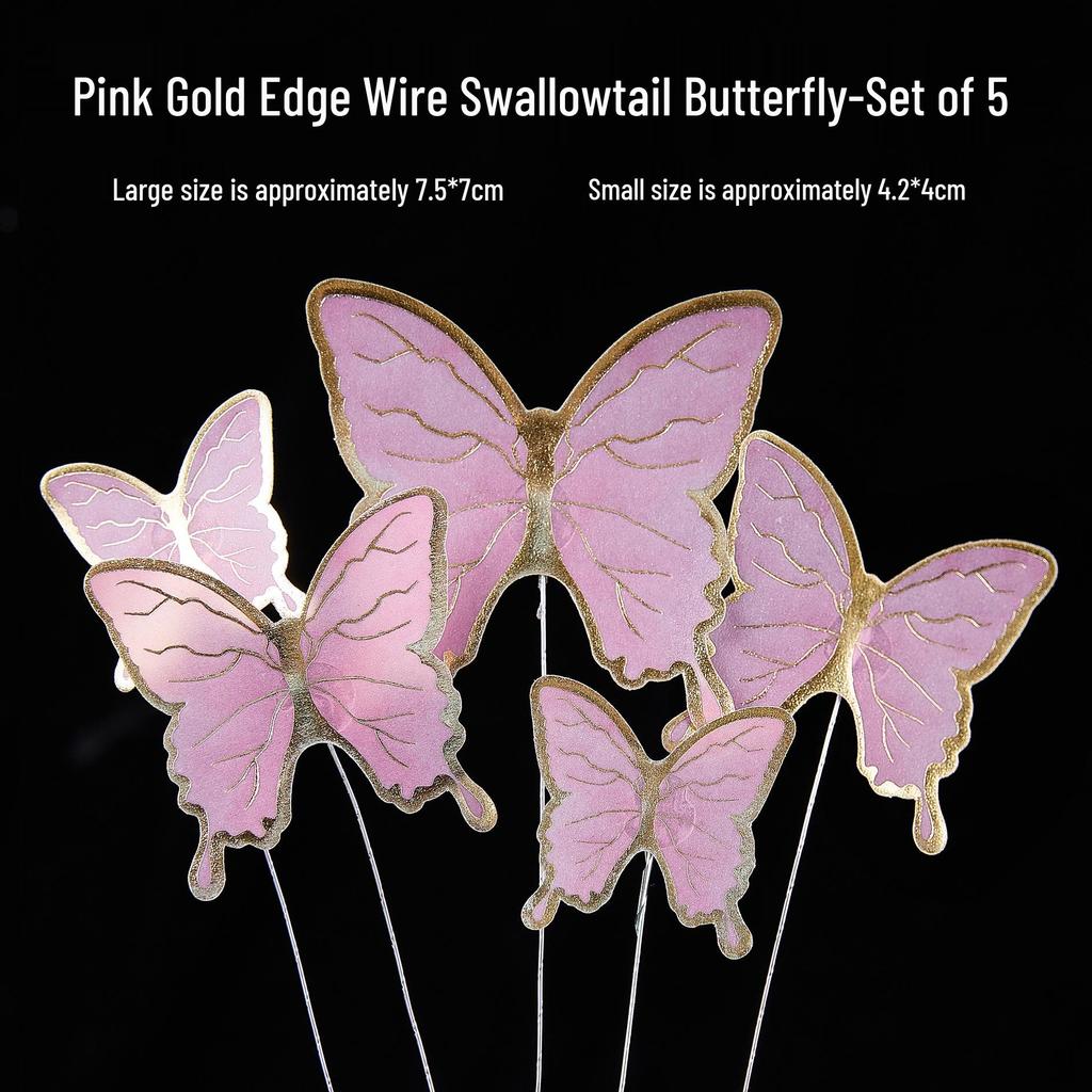 Toppere de tort fluturi roz cu margini aurii - Perfecte pentru sărbătorile de ziua de naștere ale prințeselor