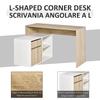 L-förmiger Schreibtisch, Eck-Computertisch mit Schublade, verstellbarem Regal, Schrank für Homeoffice und Arbeitszimmer, 120 x 92 x 75 cm, Eiche und Weiß