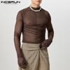 INCERUN Men Long Gloves Sleeve See Through Tops Club Party Mesh Skinny T-Shirts
