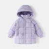 Kids Solid Korean Style Thick Padded Hooded Mid Length Winter Coat