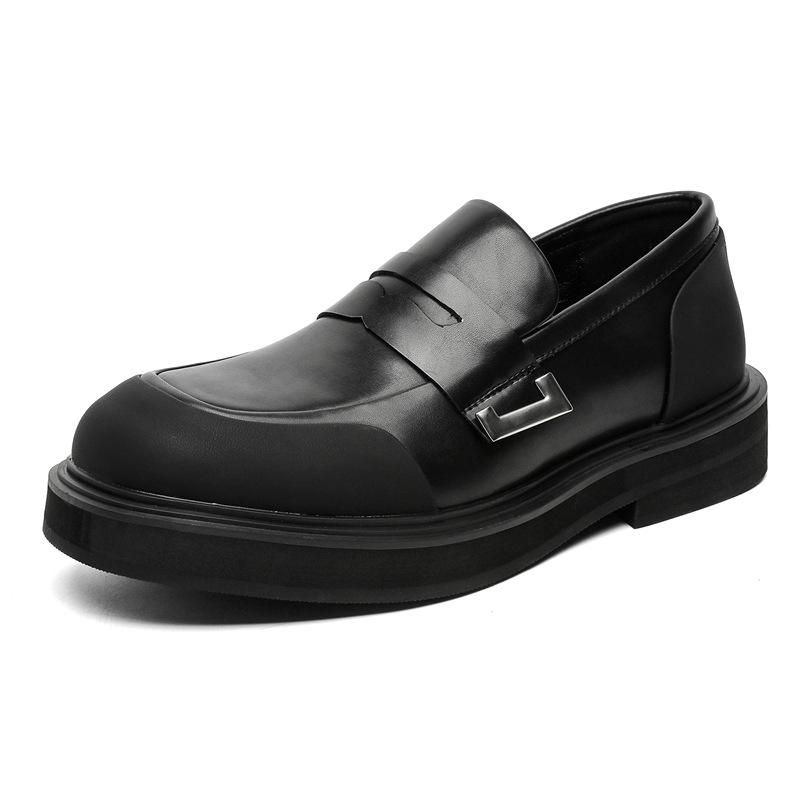 

3677-New men s spring and autumn one-pedal thick-soled heightening casual leather loafers 36 чёрный