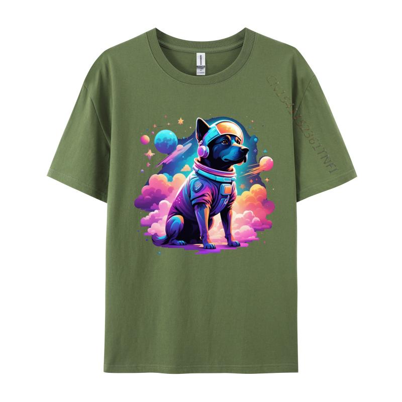 Dog In Space Tshrit Animal Lover Front Printed T Shirt Cotton Man Top TShirts Hot Sale Classic Tees