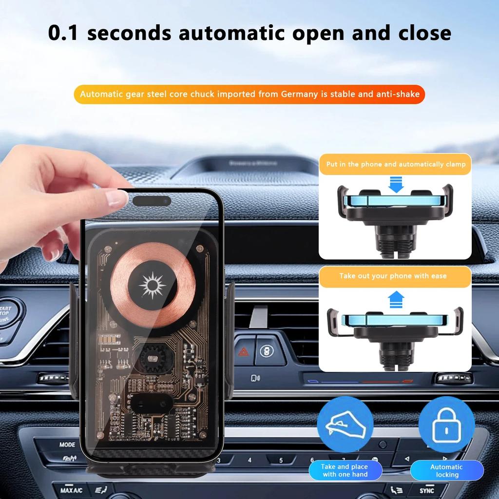 Wireless Car Charger Phone Holder Mount Fast Charging Auto Air Vent Clamping Phone Holder For iPhone 16 15 14 13 Pro Max Samsung