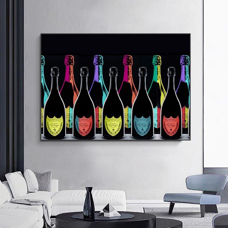 Champagne Bottle Wall Art Canvas Painting Luxury Poster Wine Bottle Print Picture Modern Home Room Wall Decor Unframed