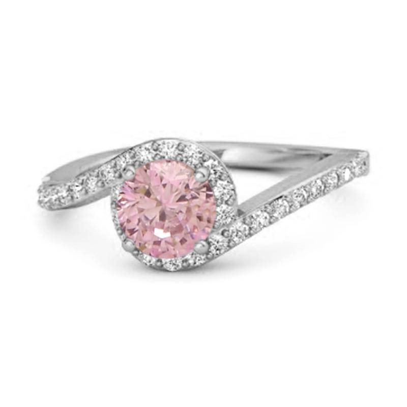 

Pink Topaz Halo Twist Pavé Band Ring - Sterling Silver 8 біле золото кольору