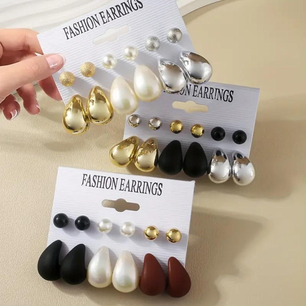 6pairs Chunky Water-drop Drop Earrings Glossy Luxury Chunky Waterdrop Earrings Matte Finish Bead Stud Earring