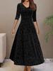 Spring Autumn New Style Elegant High-End Evening Gown Velvet Midi Dress for Women