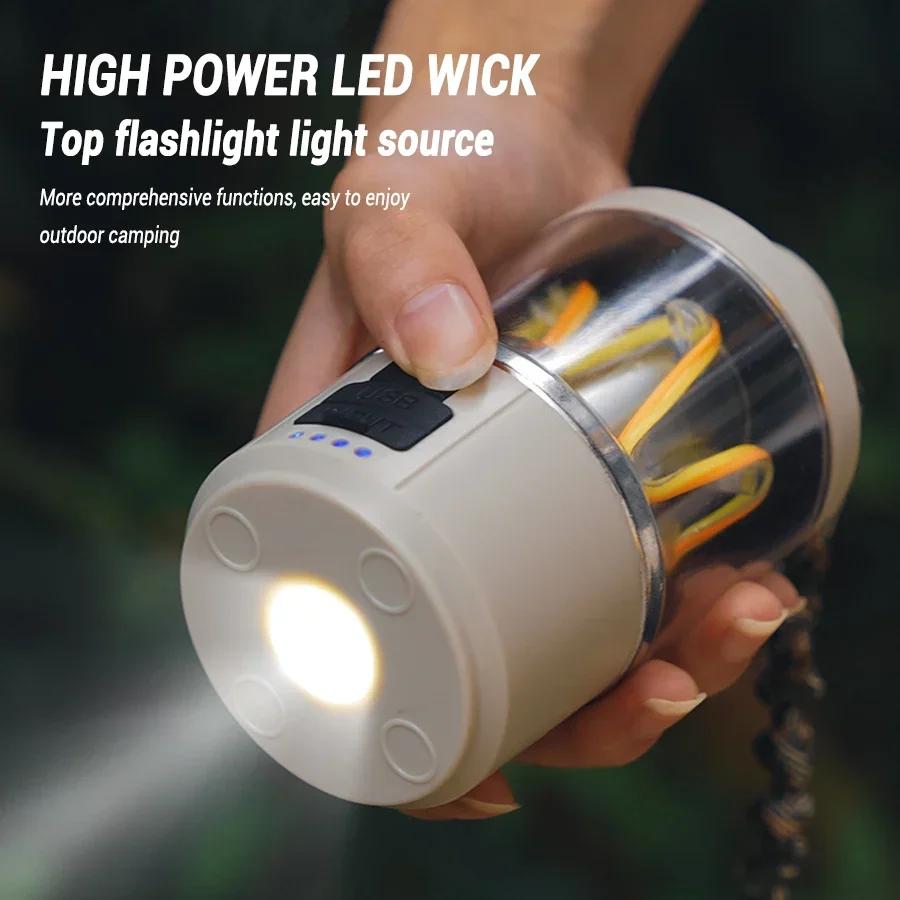 Portable COB Camping Lights Strong LED 5 Modes Lantern Flashlight Rechargeable Outdoor Emergency Fishing Tents Tungsten Lamp