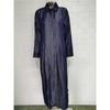 Women's Denim Maxi Dress Tencel Linen Cotton Blend Polo Collar Button Down Long Sleeve Casual Dress With Pockets