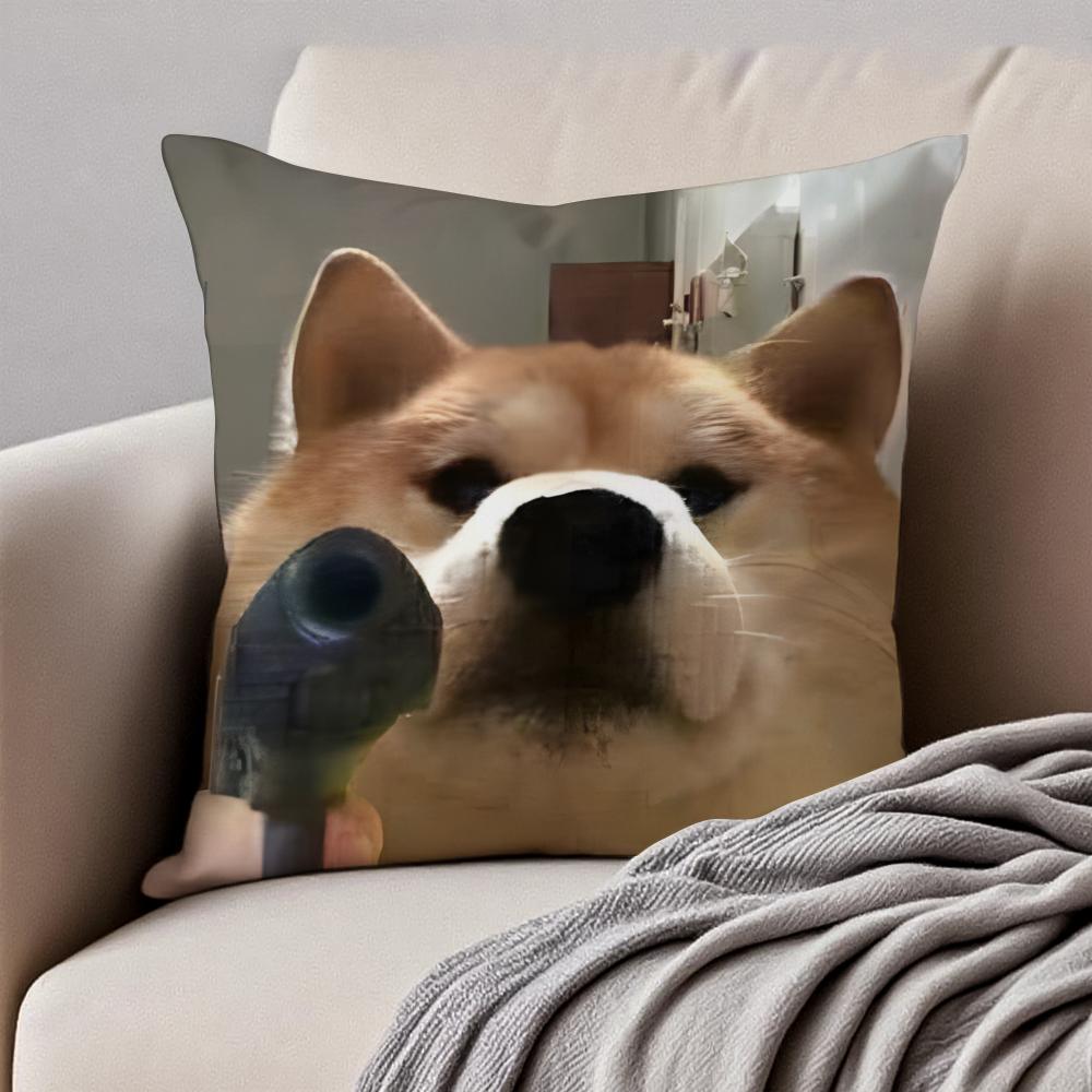 

Abstract Cute Funny Pet Dog Meme Cushion Cover Pillowcase Antidustmite Invisible Zipper Short Plush Sofa Cushion 30X30cm