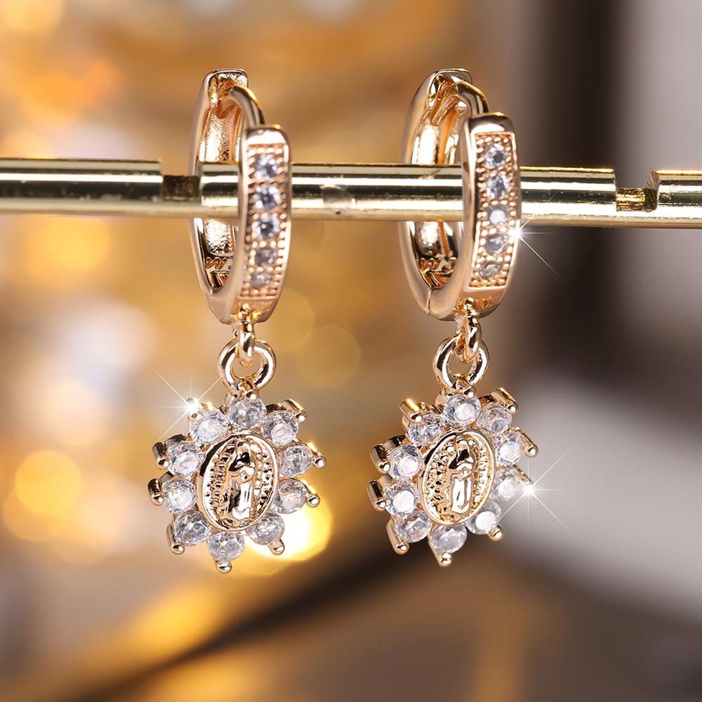 

Элегантные серьги-подвески Девы Марии для женщин, сверкающие белые серьги из циркония, повседневная одежда, праздничный подарок белый/золотой