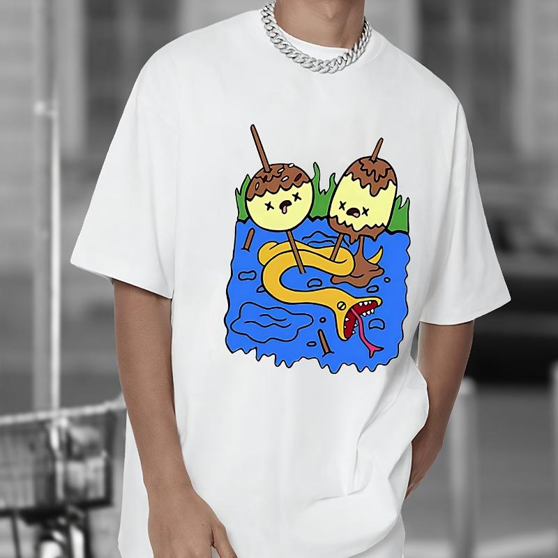 Men's Black T-Shirt, Adventure Time Bubblegum Princess Rock Jack and Finn Print - Casual Street Style Men's Summer T-Shirt