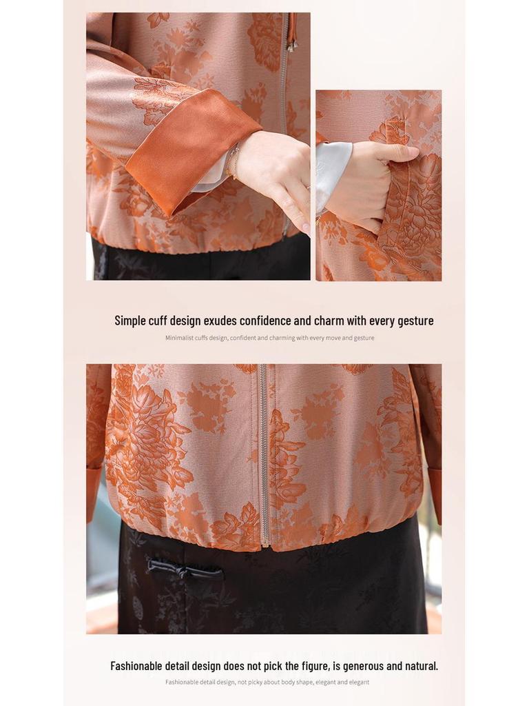 2025 New Chinese Style Jacquard Jacket for Fashionable Middle-Aged and Elderly Women