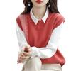 Spring and Autumn Vest Vest, Crew Neck Splicing Sleeveless Sweater Loose Outer Knitted Vest
