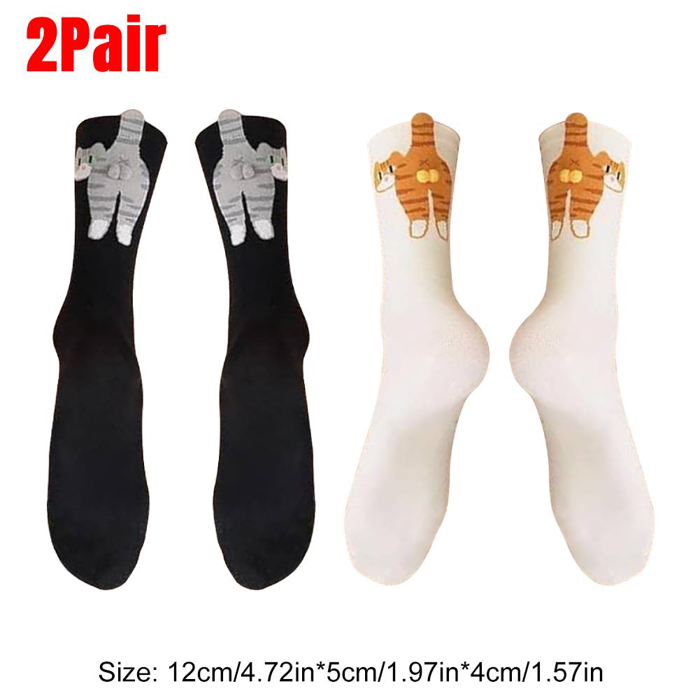 1/2Pairs Cute Cat Socks with Balls Funny Soft Cotton Socks Breathable Middle Tube Socks Novelty Gifts for Women Girl Cat Lovers
