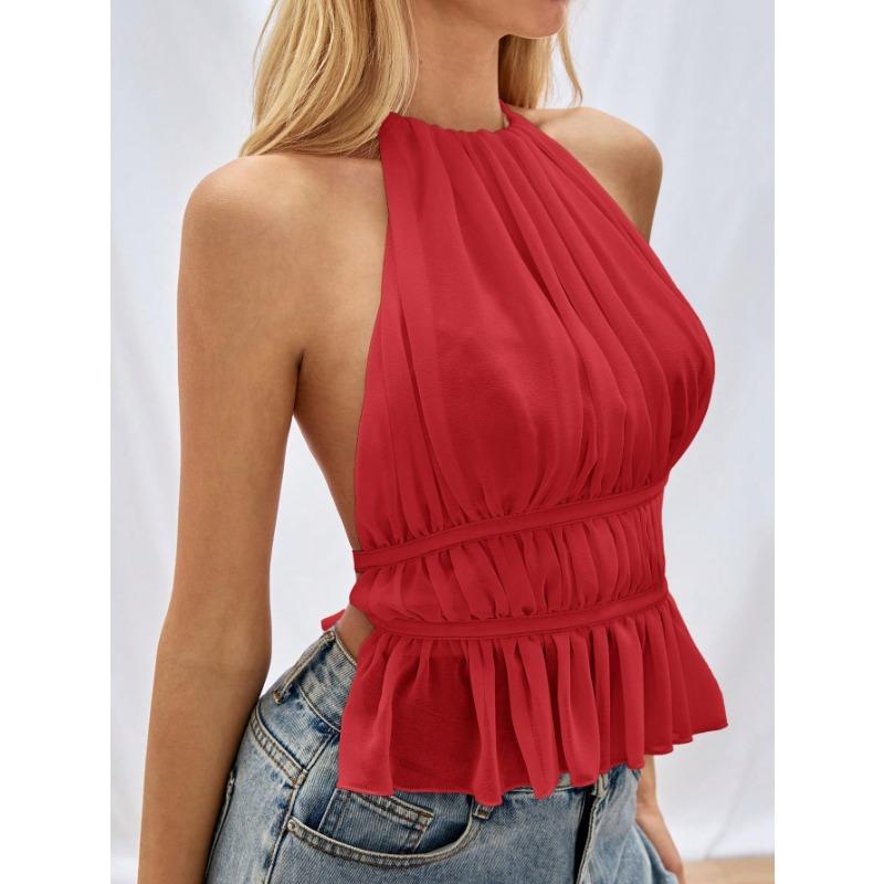 VEZFAA Dámská móda Ležérní Léto Jaro Jednobarevný potisk Halenky a košile bez rukávů