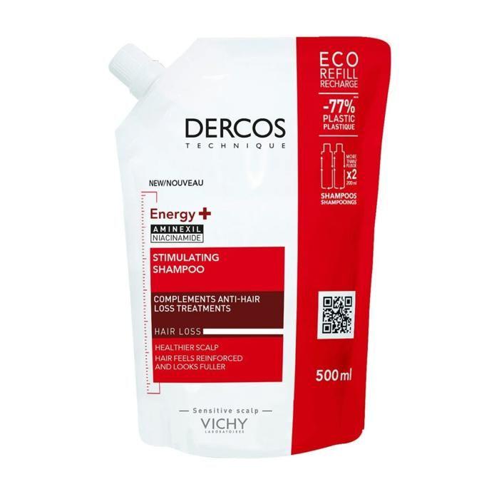 Vichy Dercos Shampoing Energisant Stimulant Complément Anti-Chute, Éco-Récharge 500ml