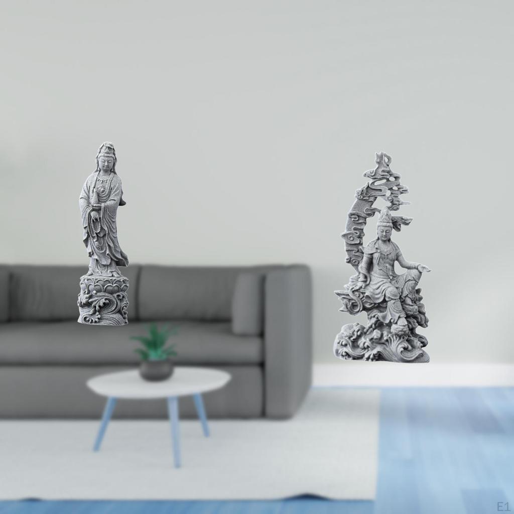 Guan Yin Statue Stone Ornament Kuanyin Figurine Feng Shui Buddhist Decoration Collectible Crafts