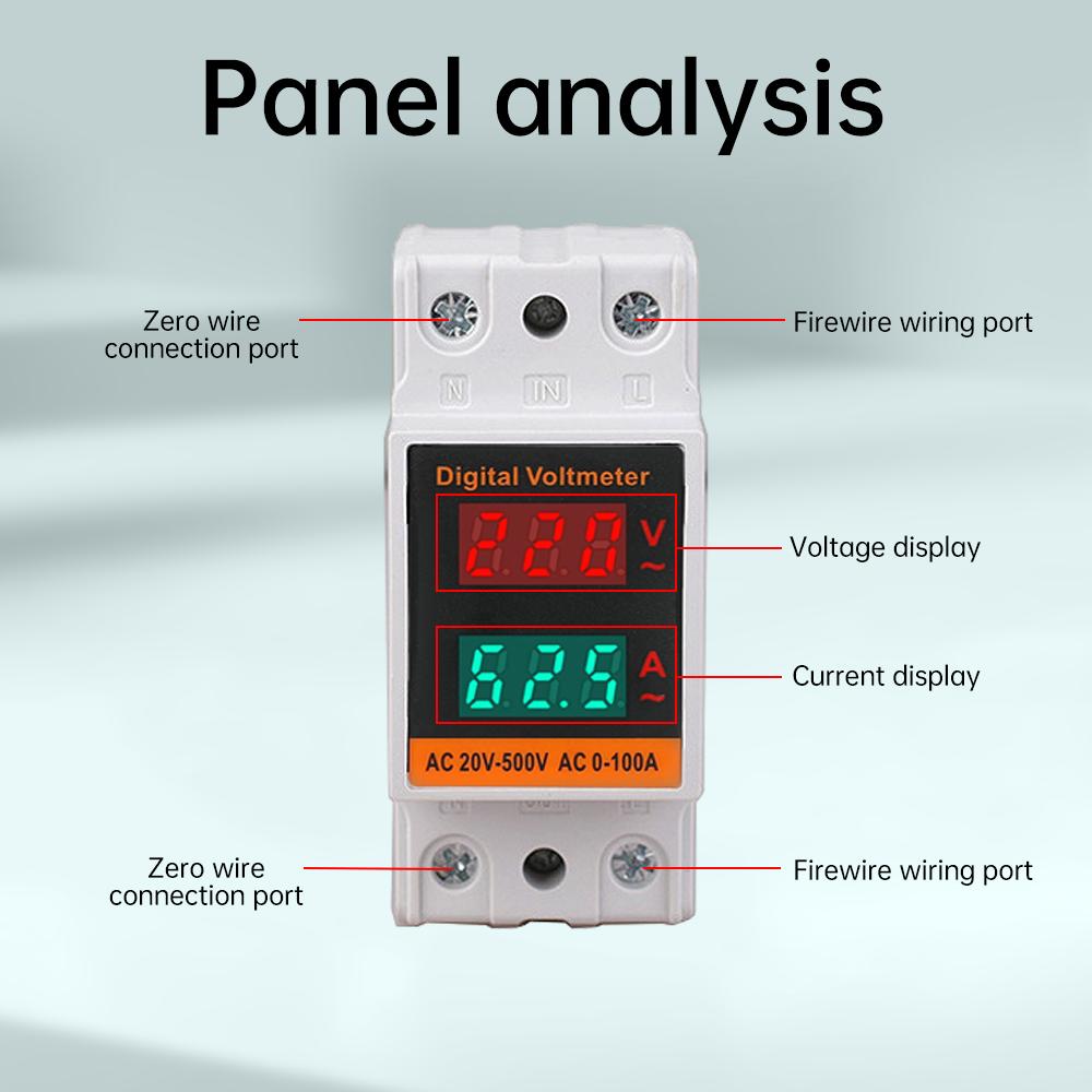 2 in 1 35mm Din Rail Voltmeter Ammeter AC 20-500V 100A Multi-function AC Voltmeter Voltage Amps Meter Built-in Transformer