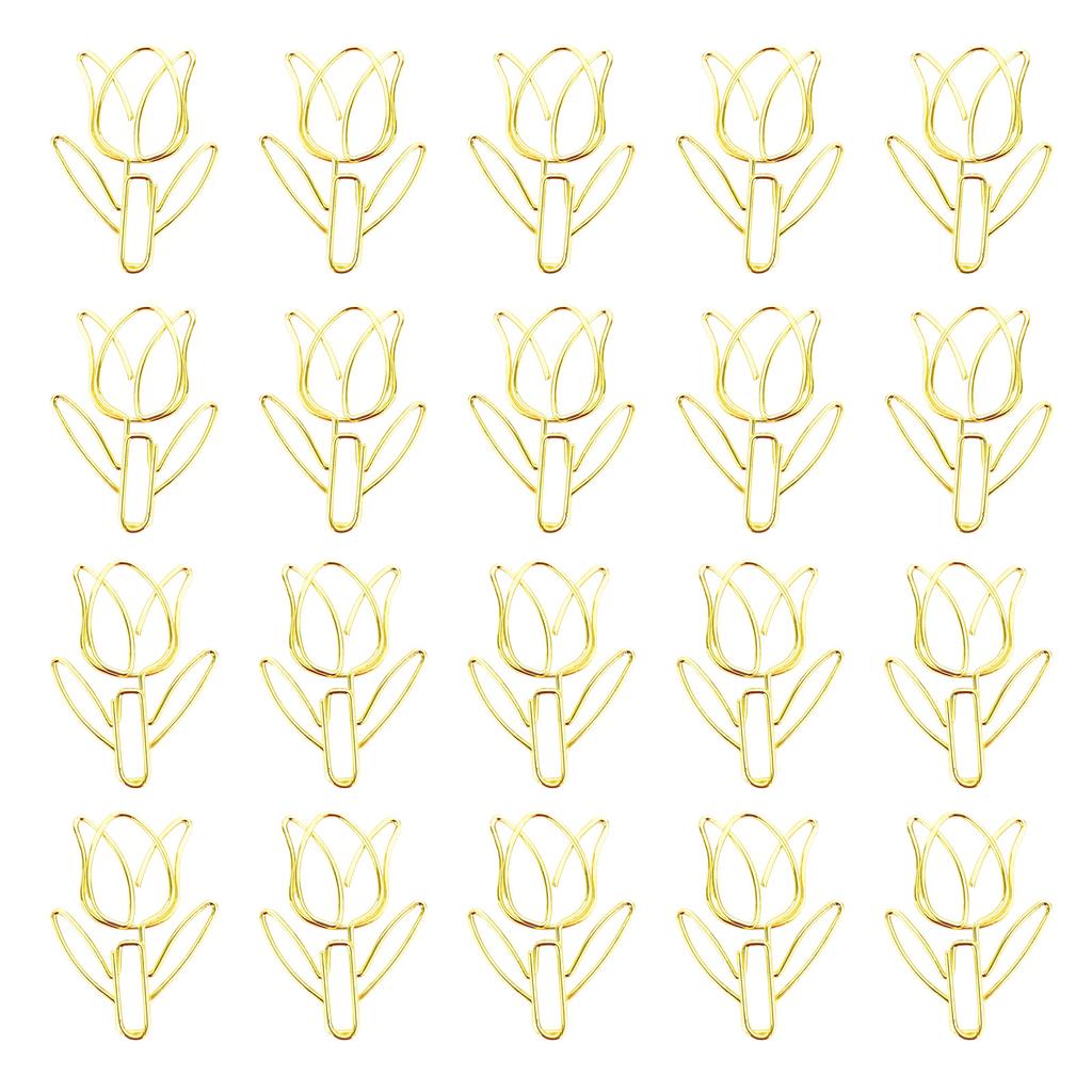20 Pcs Lovely Decorative Paper Clips Tulips Shape Bookmarks Metal Planner Clips Office Clips for Stationery Lovers