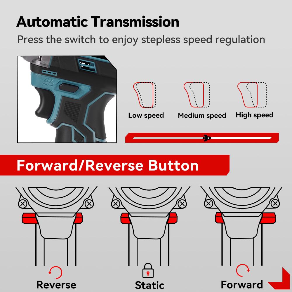 ONEVAN 500N.M Brushless Electric Impact Wrench 1/2inch Cordless 3-in-1 Wrench Screwdriver Drill Lithium-Ion Battery Power Tool