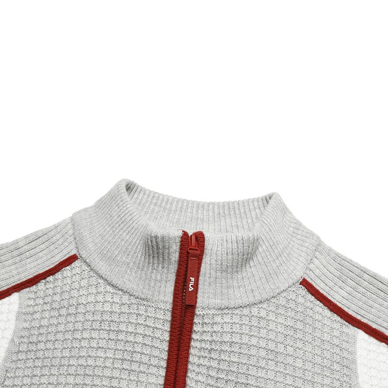 Fila Original Casual Fashion Retro Trendy Waffle Half-Zip Loose Knit Sweater Men sweater Ghost-White Flower-Gray F11M549402FLM