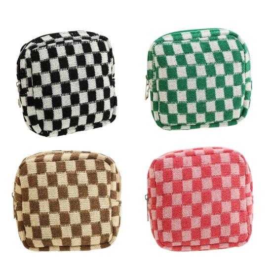 Checkered Period Bag for Women Girls Knitted Sanitary Napkin Bag Cute Menstrual Pad Pouch Tampon Holder for Purse