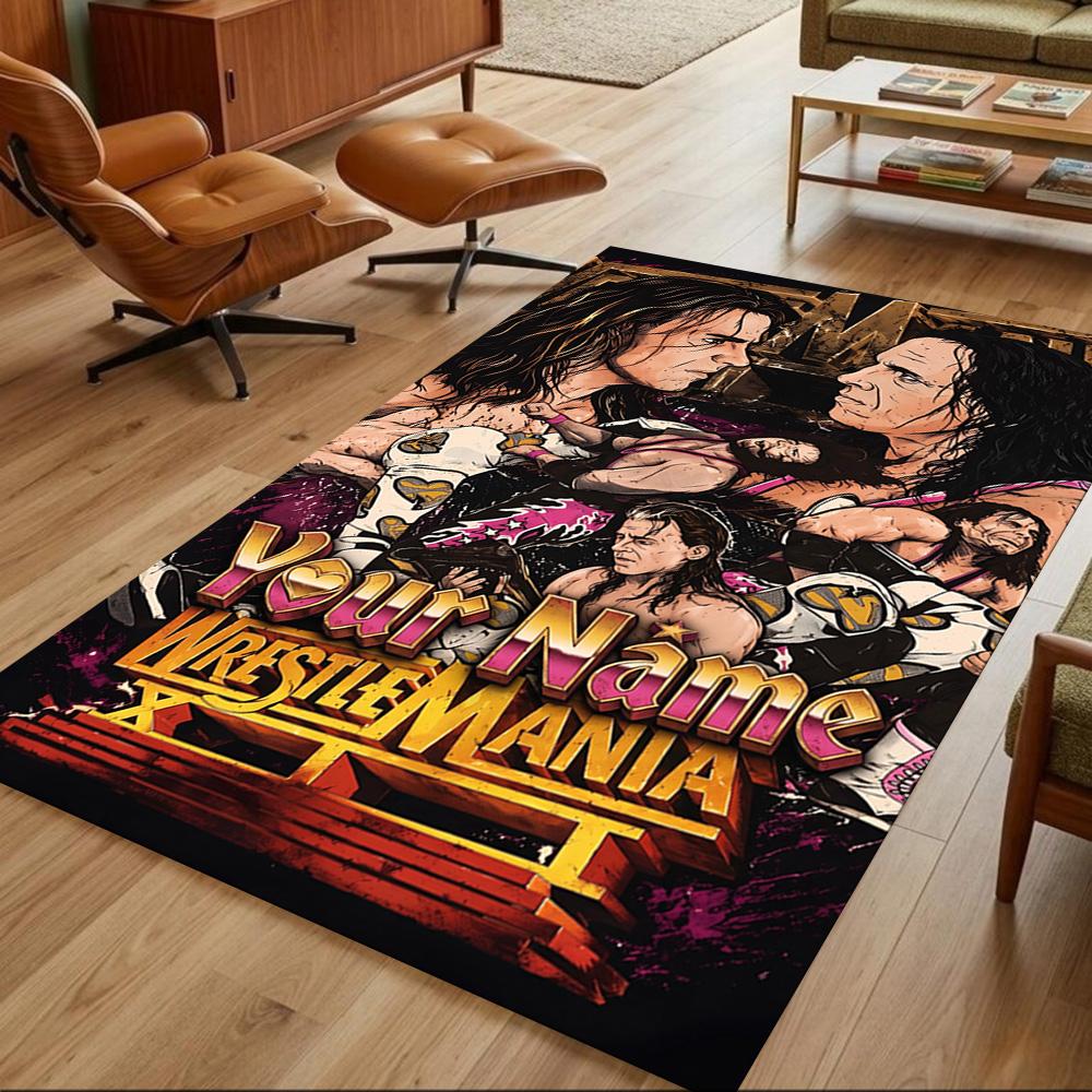 Wrestlemania Personalisierter Teppich mit Textbereich für Küche, Wohnheim, Balkon, Wohnzimmer, Rutschfester Teppich, Bürodekor, Geburtstags-/Weihnachtsgeschenk