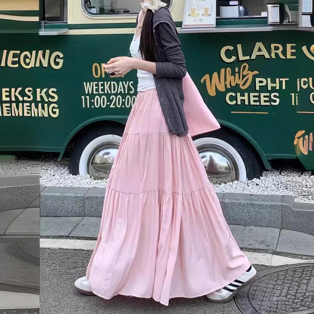 Plus Size Autumn White Pleated Midi Skirt for Women