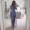 2025 New European and American Sexy Suspender Irregular Solid Color Dress