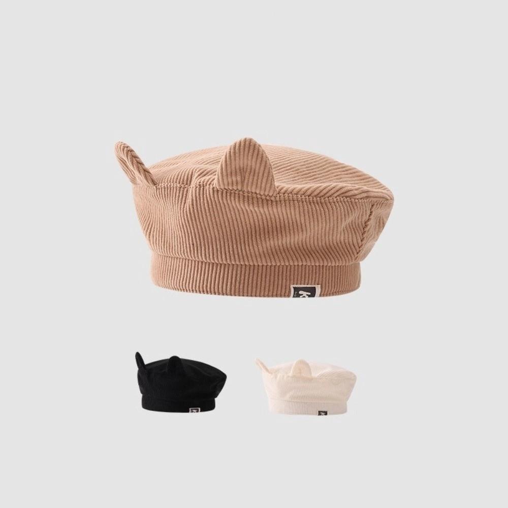 Cute Baby Corduroy Beret Korean Duck Tongue Cap Lovely Cat Ear Beret  Kids