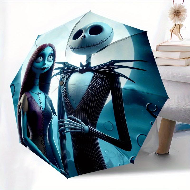 Nightmare Before Christmas Sally and Jack Skellington Themed Automatic Opening and Closing Folding Umbrella, Reinforced 8 Ribs, Compact Trav
