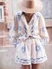 Fashion Printed Linen Casual Versatile Shirt Cardigan Shorts Set For Women