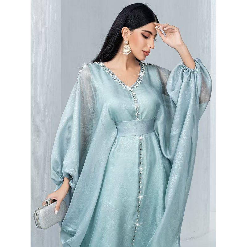New Middle East Batwing Sleeve Rhinestone Robe Dress Diamond Studded Bat Sleeve Dress
