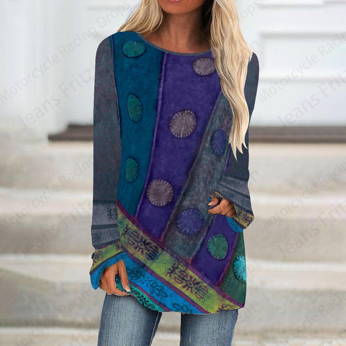 

Винтажные лоскутные 3D-принты футболки с длинным рукавом женские модные футболки свободные оверсайз топы футболки длинные топы женские туники осень 5XL