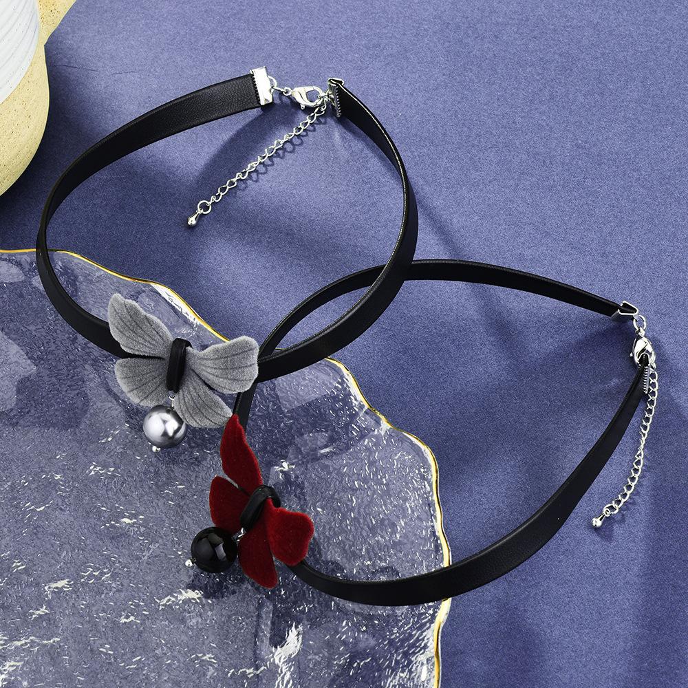 Sweetheart Barbie Bow Necklace Female Flocking Butterfly Pearl Sweet Collar Choker Collarbone Chain