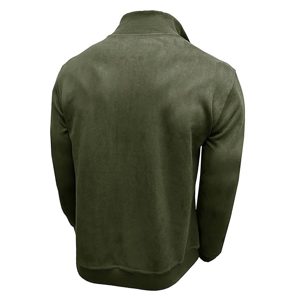 Men's Long Sleeved Zipper Stand Up Collar Sweatshirt Men's Collar Imitation Leather Thread Pullover Top